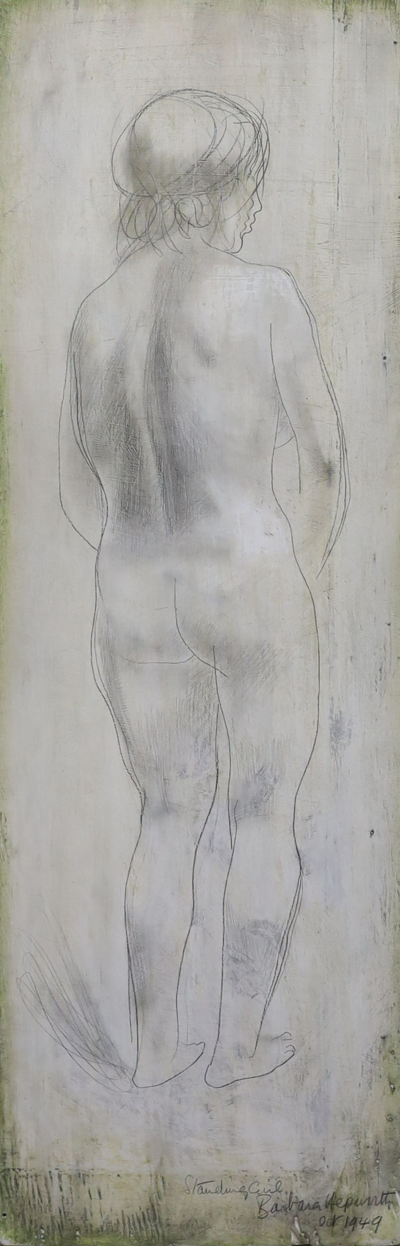 Dame Barbara Hepworth (1903-1975), 'Girl (Pillar) 1949', oil and pencil on board, 68 x 22cm
